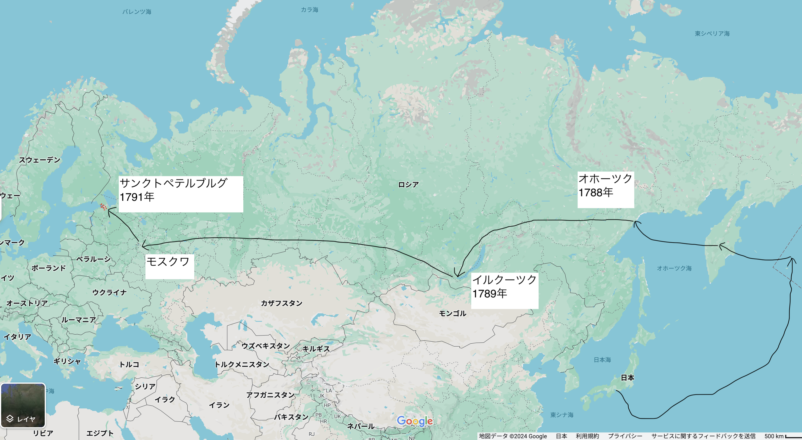 サンクトペテルブルグまでの経路